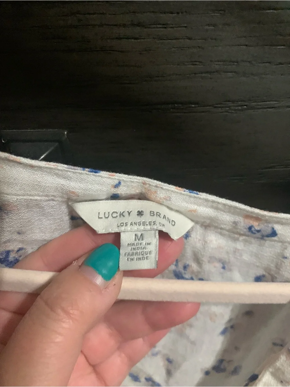 Lucky Brand White Light Blue Floral V-Neck Peasant Blouse
